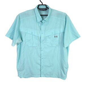 Mens Under Armour Aqua Blue Heatgear Loose Fit Fishing Shirt Short Sleeve XXL